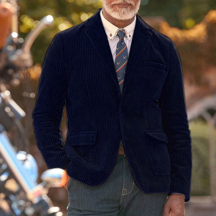 Corduroy Solid Color Casual Winter Jacket for Men with Slim Fit Design