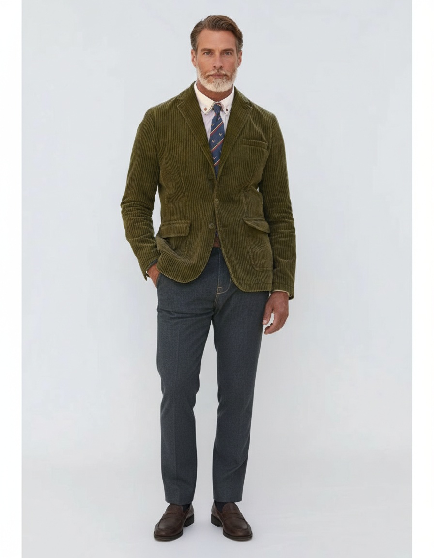 Corduroy Solid Color Casual Winter Jacket for Men with Slim Fit Design