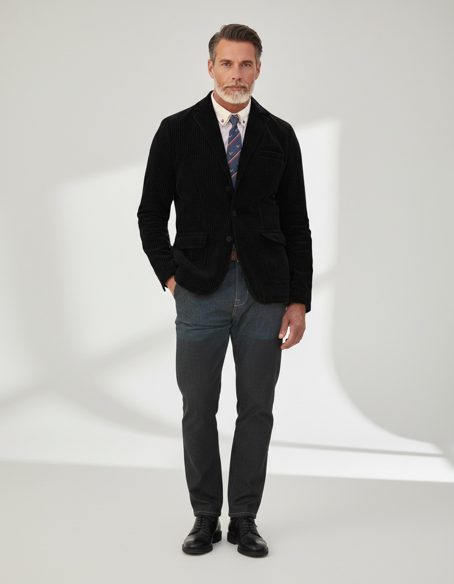 Corduroy Solid Color Casual Winter Jacket for Men with Slim Fit Design