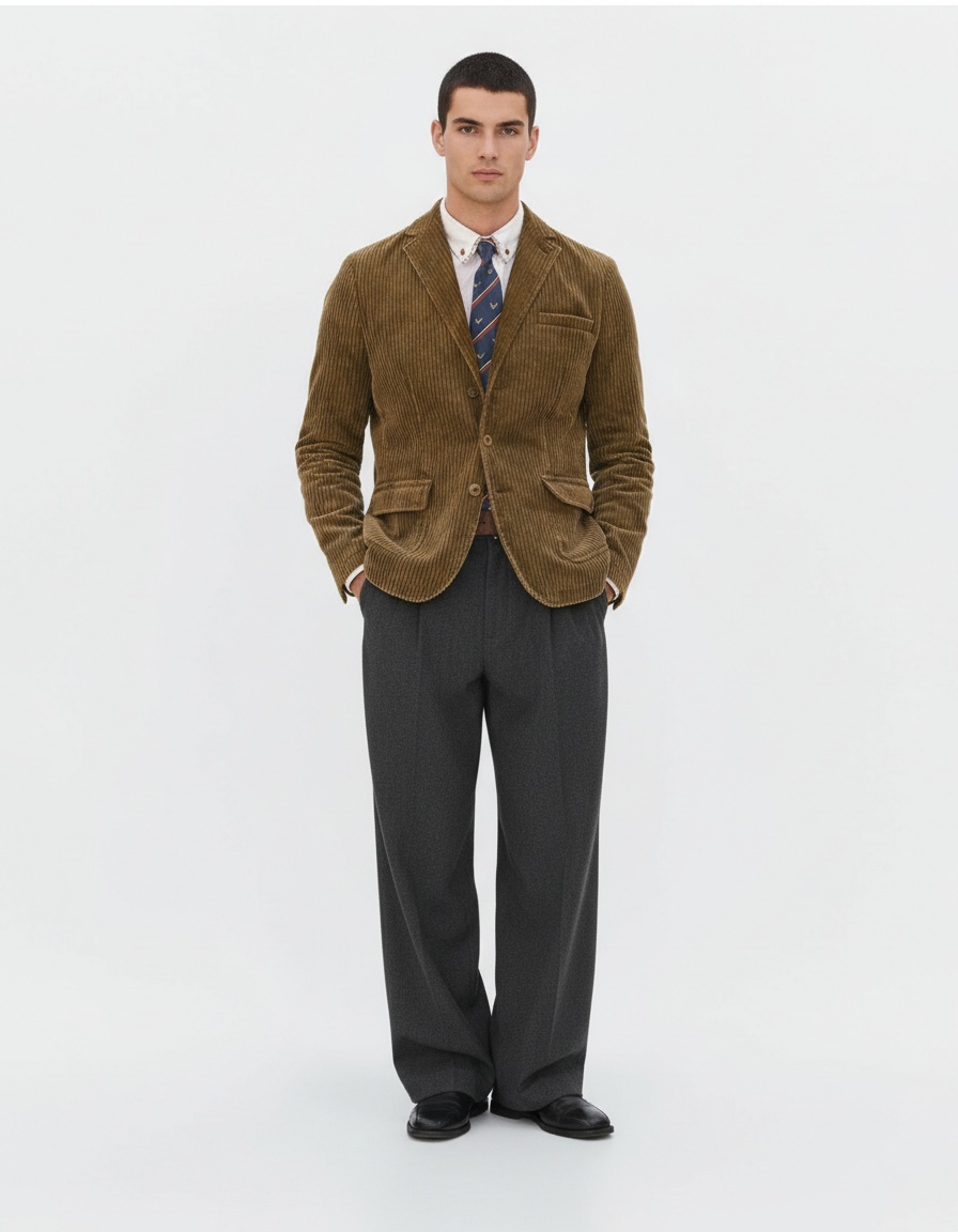 Corduroy Solid Color Casual Winter Jacket for Men with Slim Fit Design