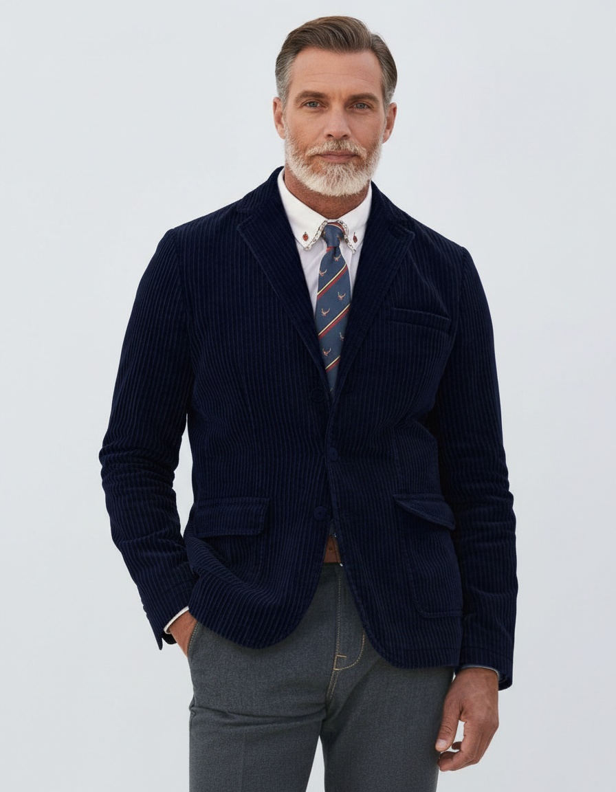 Corduroy Solid Color Casual Winter Jacket for Men with Slim Fit Design