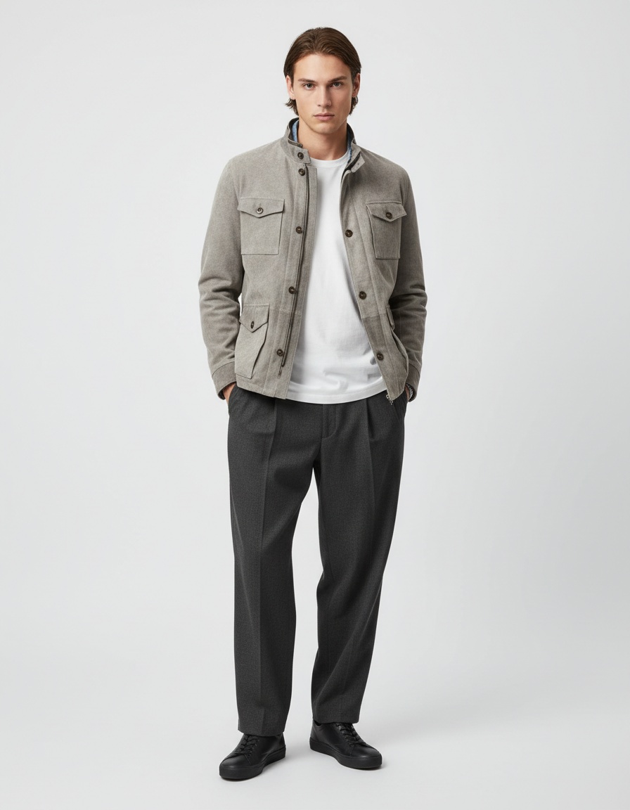 Herenjas van katoenmix met meerdere zakken en reverskraag voor een comfortabele, casual winterlook.