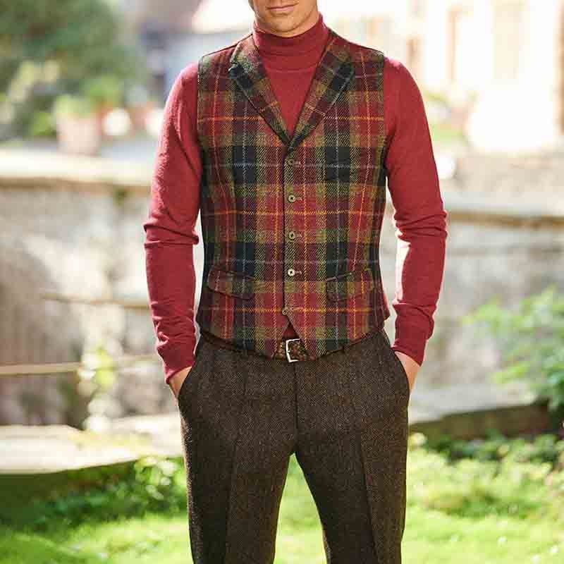 Nauwsluitend, enkelvoudig geruit pakvest voor de herfst en winter, geschikt voor zakelijke casual kleding.