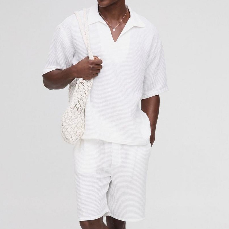 Casual Solid Color Collared Sports Suit for Spring and Summer Activities