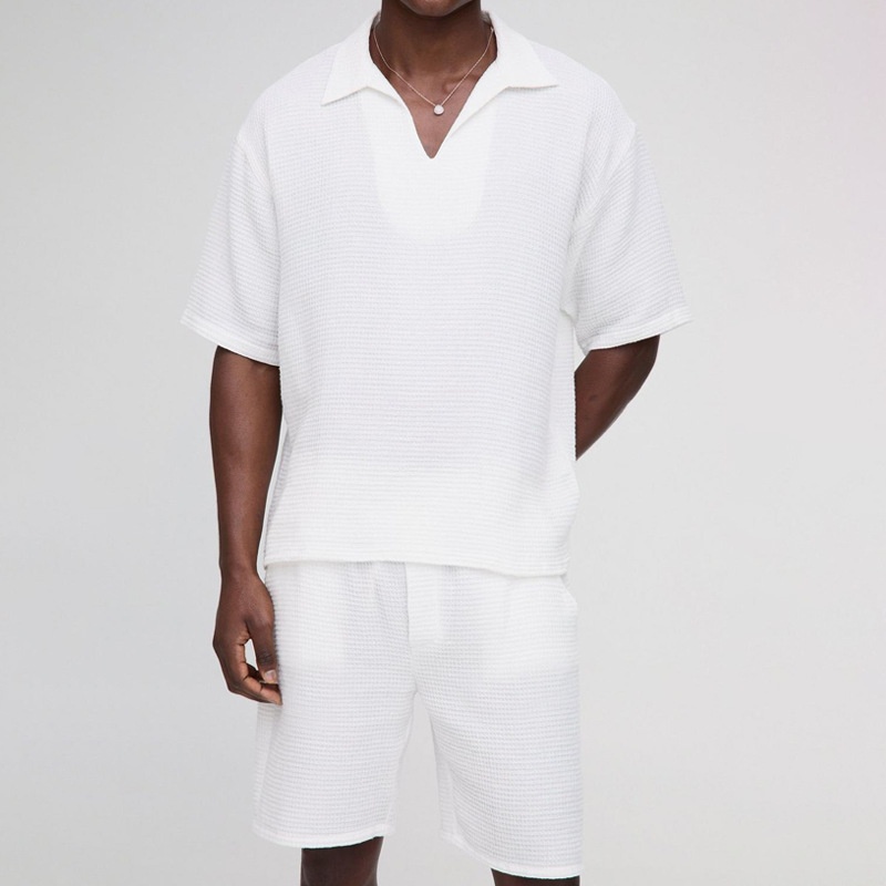 Casual Solid Color Collared Sports Suit for Spring and Summer Activities