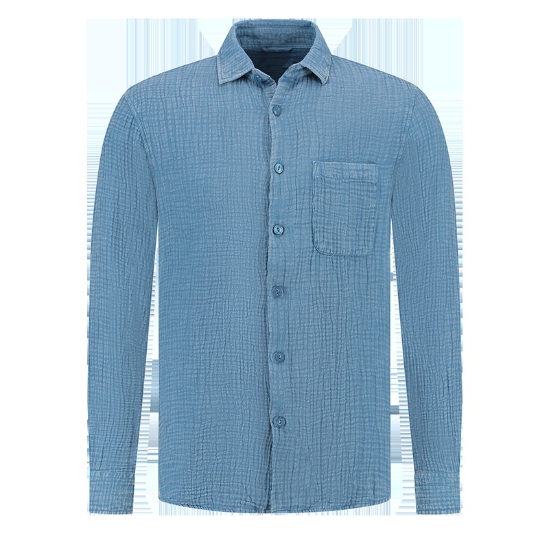 Crêpe overhemd met lange mouwen, kraag en knoopsluiting - Ademend, casual, effen kleur