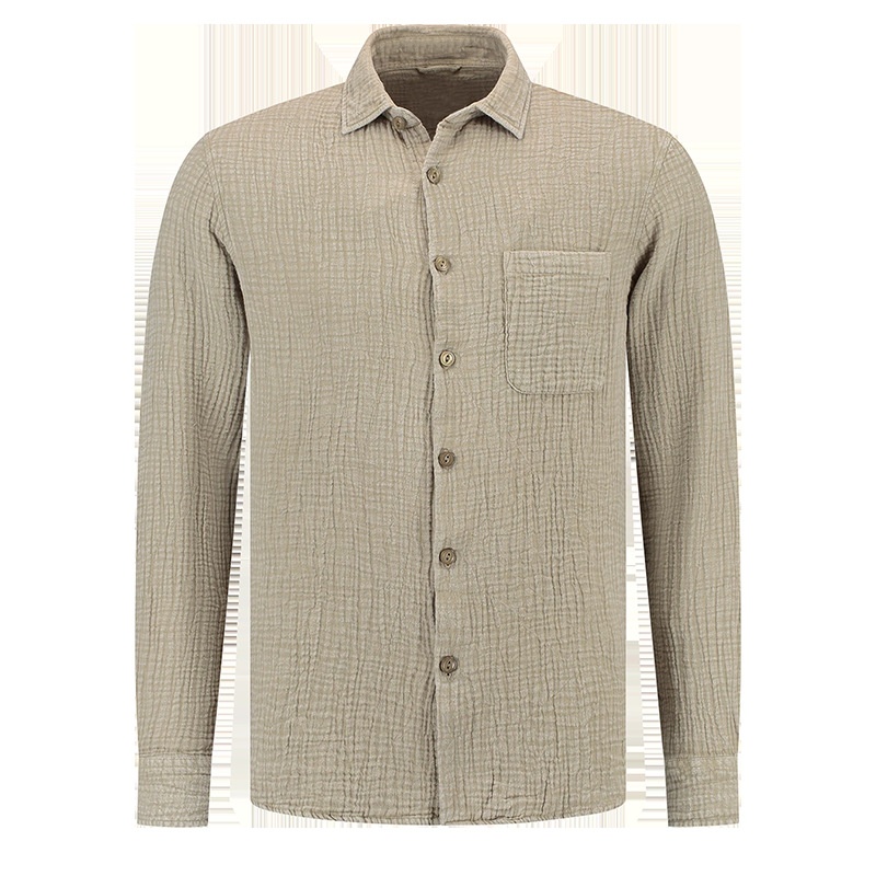 Crêpe overhemd met lange mouwen, kraag en knoopsluiting - Ademend, casual, effen kleur