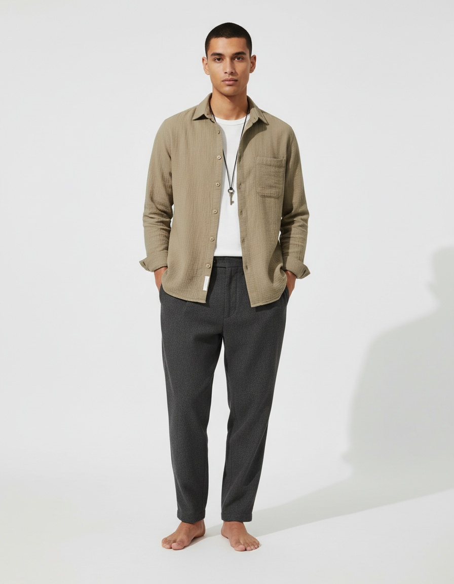 Crêpe overhemd met lange mouwen, kraag en knoopsluiting - Ademend, casual, effen kleur