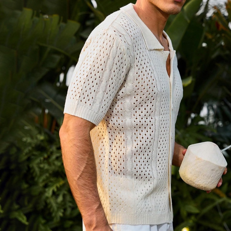 Lightweight Knit Cardigan Short Sleeve Casual Breathable Beach Shirt for Spring Summer