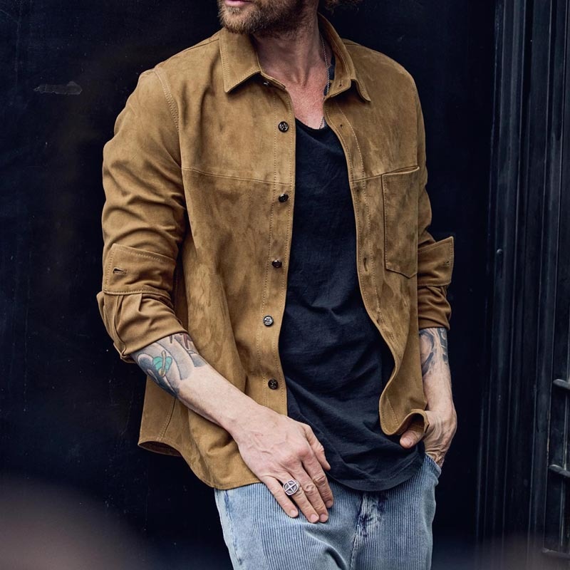 Herenoverhemd met losse pasvorm, retro revers en knoopsluiting, casual en ademend, winterkleding
