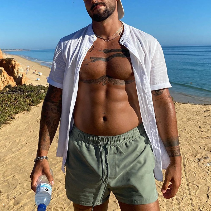 Katoenen linnen overhemd met lange mouwen, effen kleur, casual voor heren.