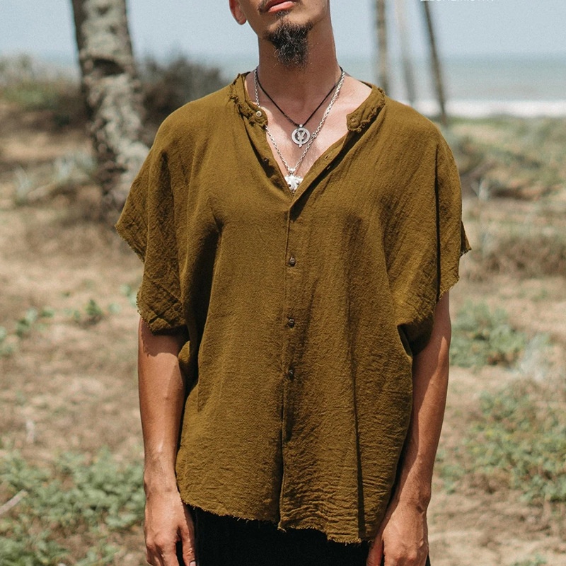 Cotton Linen Breathable Short Sleeve Shirt - Casual Summer Menswear