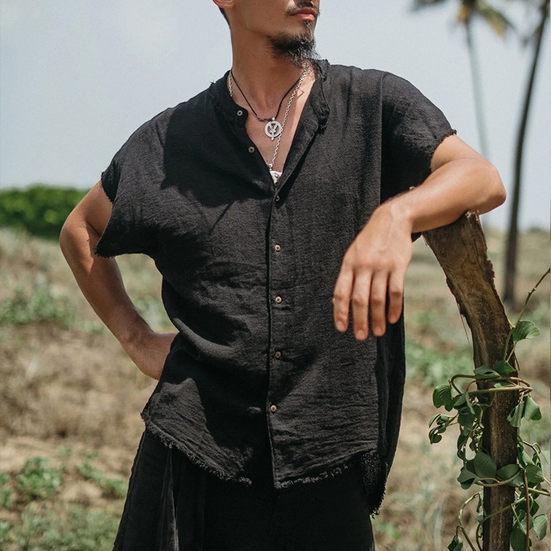 Cotton Linen Breathable Short Sleeve Shirt - Casual Summer Menswear