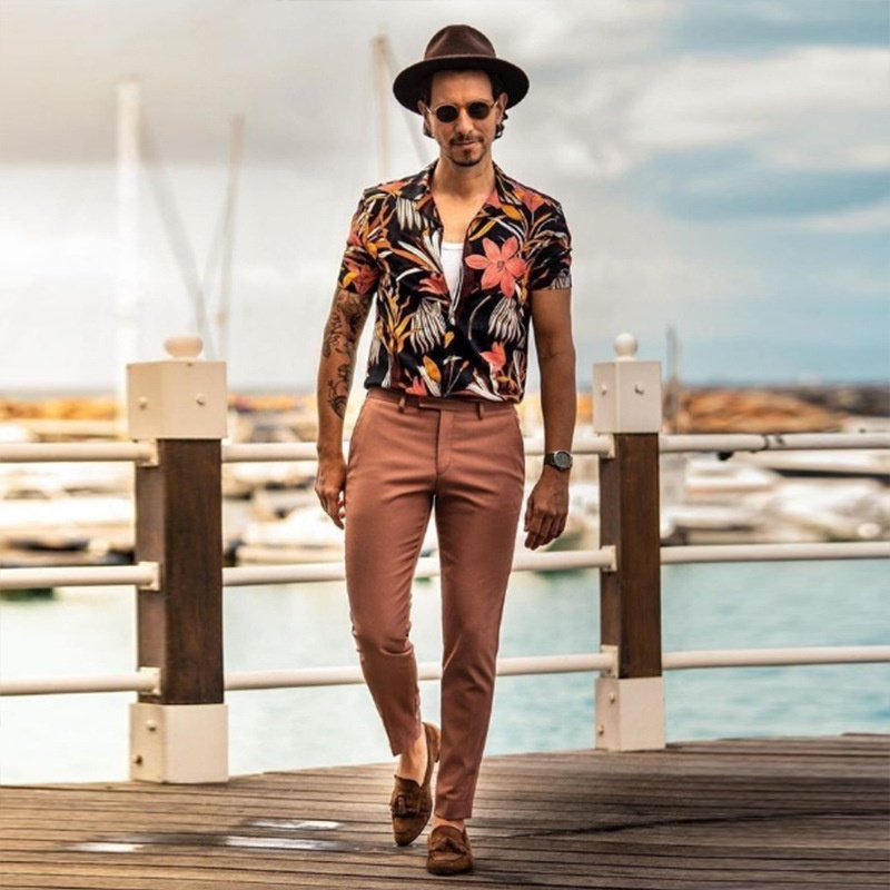 Printed Cotton Blend Short Sleeve Shirt - Loose Fit Breathable Menswear