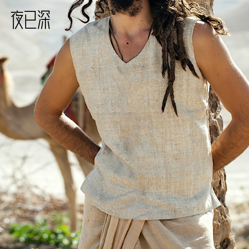 Cotton Blend Loose Fit Menswear Sleeveless Shirt with Breathable Street Style Design