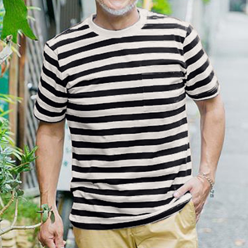 Striped Cotton Crew Neck Short Sleeve T-Shirt - Breathable Casual Menswear