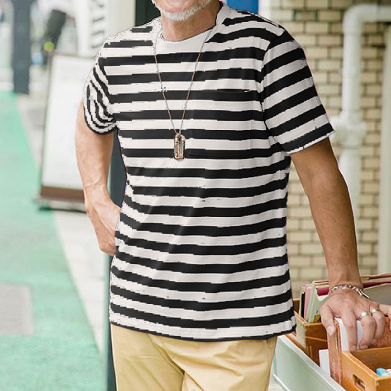 Striped Cotton Crew Neck Short Sleeve T-Shirt - Breathable Casual Menswear