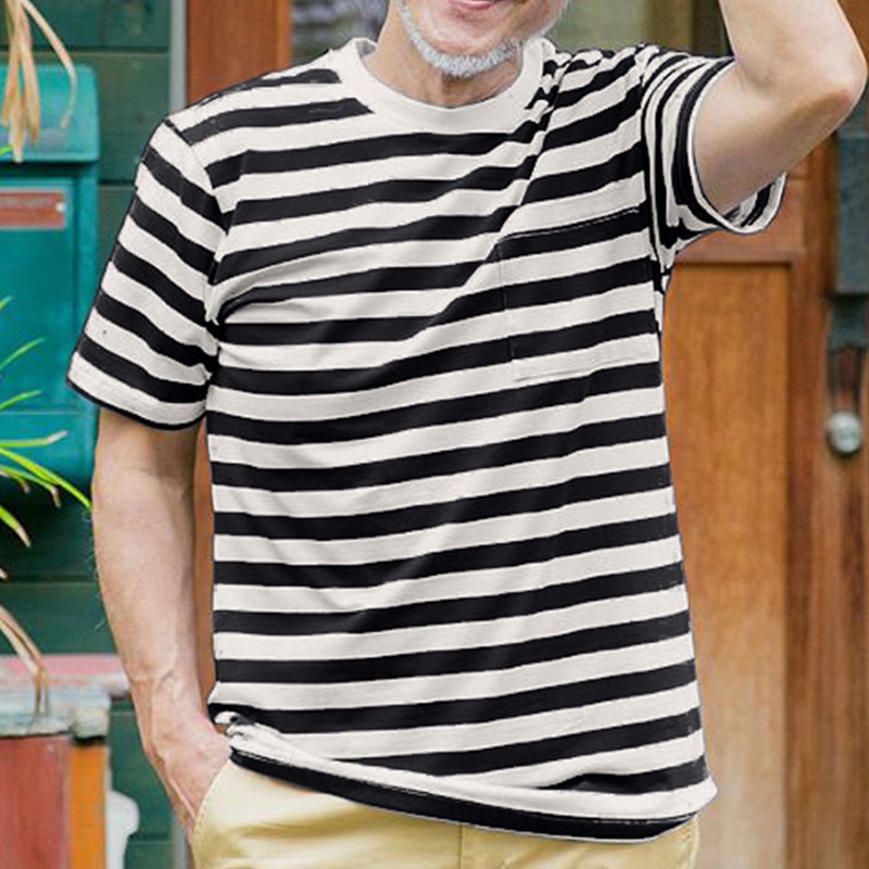Striped Cotton Crew Neck Short Sleeve T-Shirt - Breathable Casual Menswear
