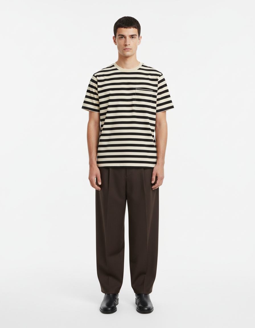 Striped Cotton Crew Neck Short Sleeve T-Shirt - Breathable Casual Menswear