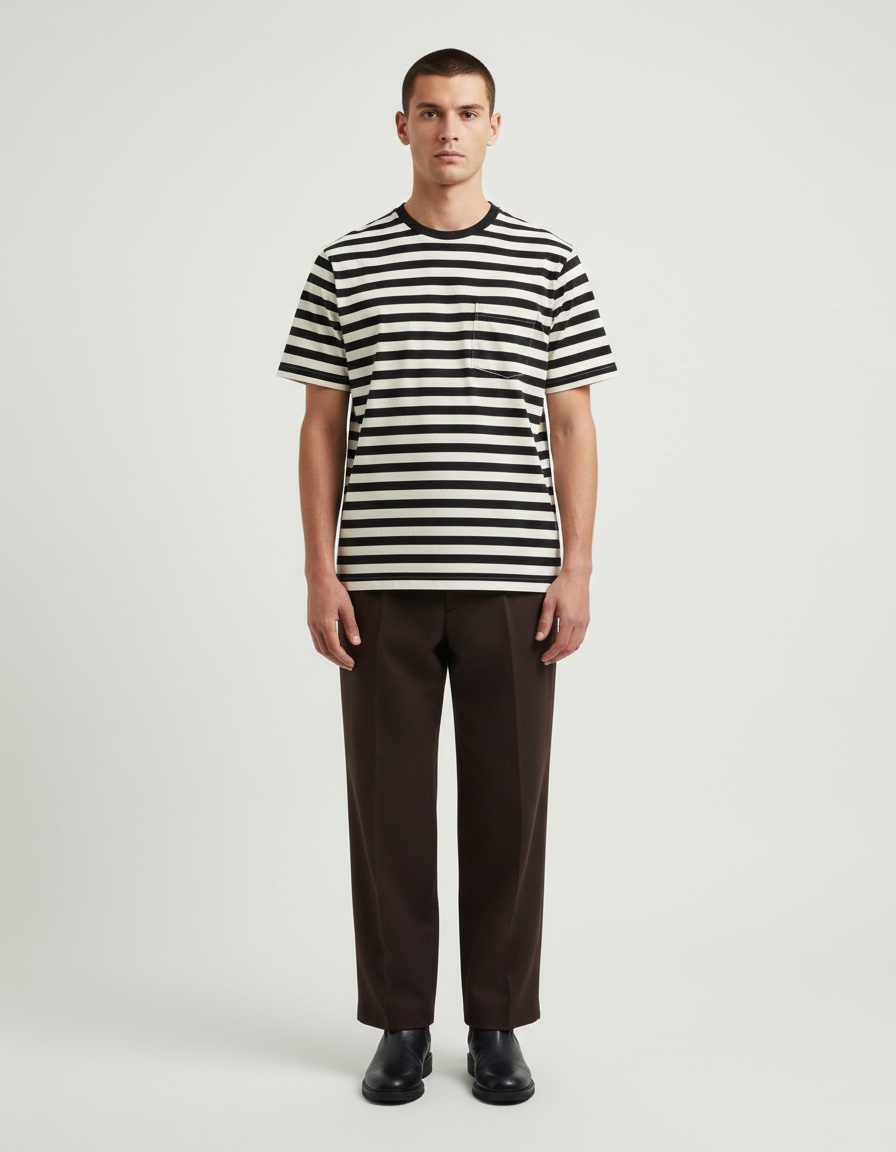 Striped Cotton Crew Neck Short Sleeve T-Shirt - Breathable Casual Menswear