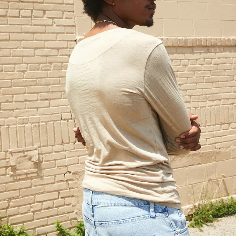 Cotton Blend Long-Sleeve Vacation T-Shirt - Breathable Casual Menswear