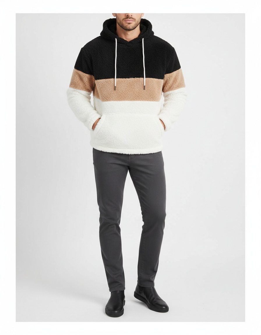 Pluche, pluizige fleece hoodie met losse pasvorm voor de herfst, geschikt voor mannen.