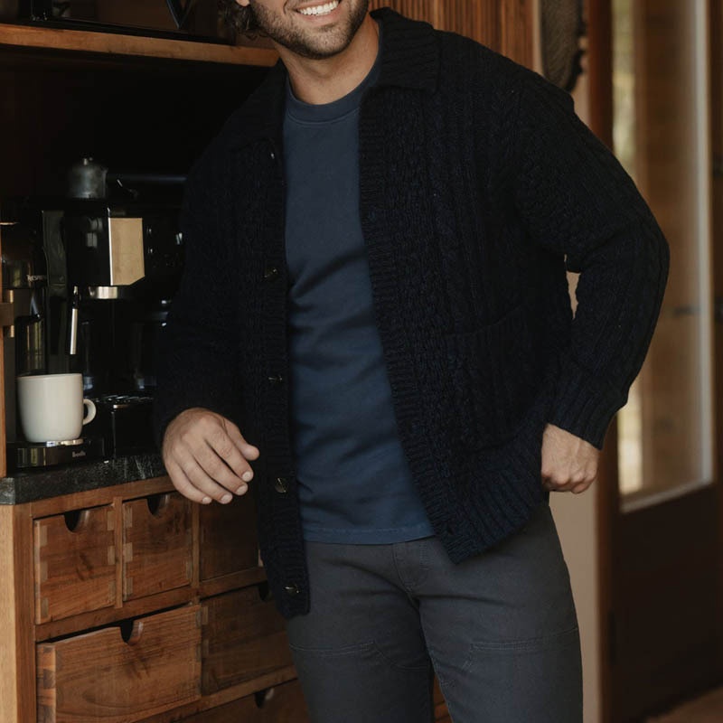 Men's Slim Fit Twisted Knit Cardigan with Casual Lapel for Breathable Winter Comfort