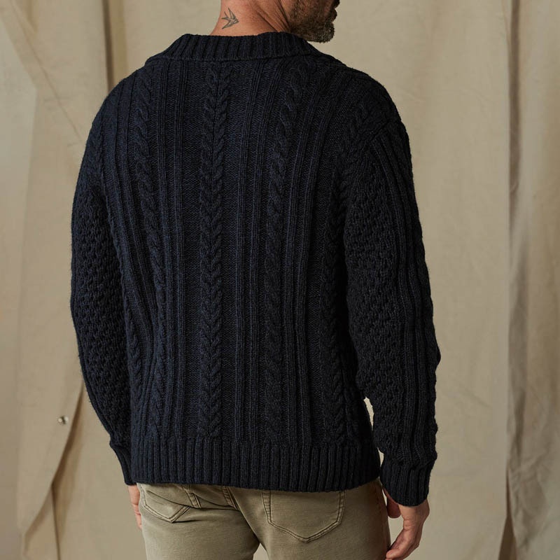 Men's Slim Fit Twisted Knit Cardigan with Casual Lapel for Breathable Winter Comfort