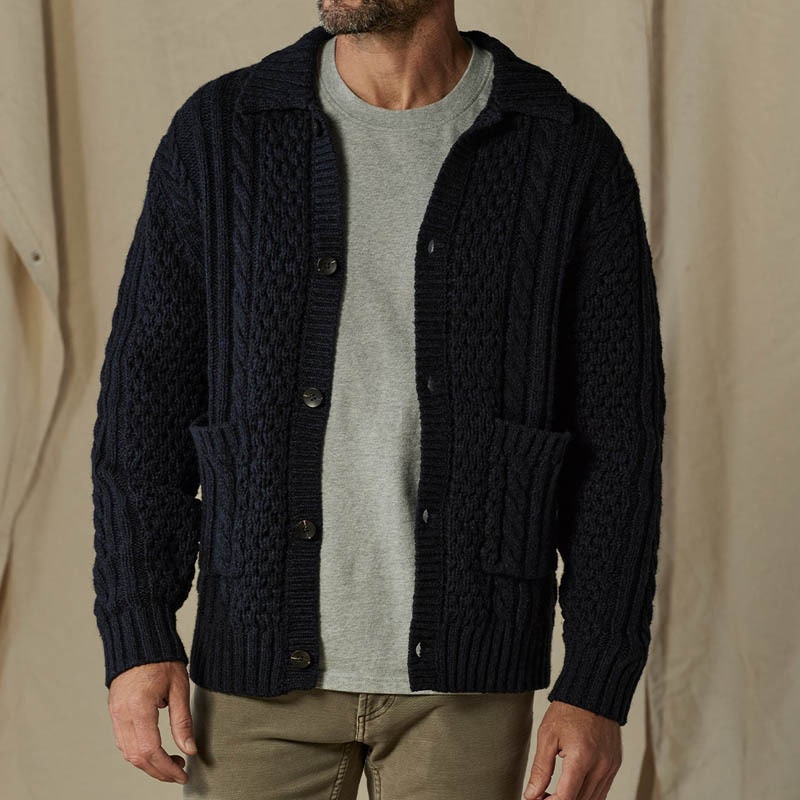Men's Slim Fit Twisted Knit Cardigan with Casual Lapel for Breathable Winter Comfort