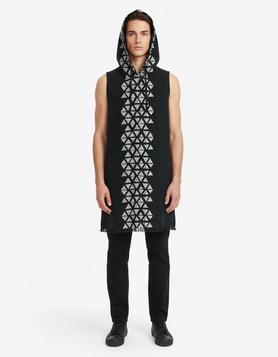 Cotton Linen Printed Sleeveless Hooded Vest for Casual Menswear