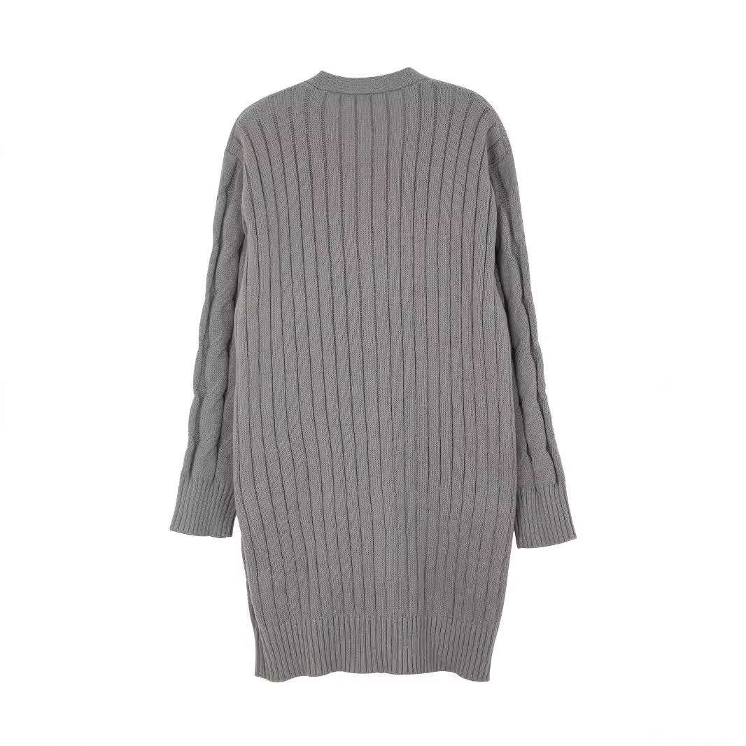 Linen Knit Cardigan Long Open Front Chunky Cable Knit with Pockets