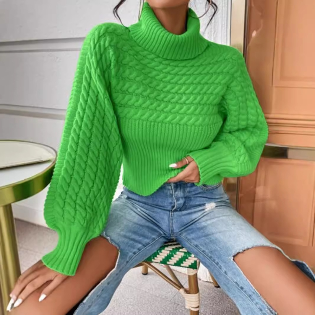 Cotton Cable Knit Turtleneck Sweater - Long Sleeve Fall Winter SSU-00025