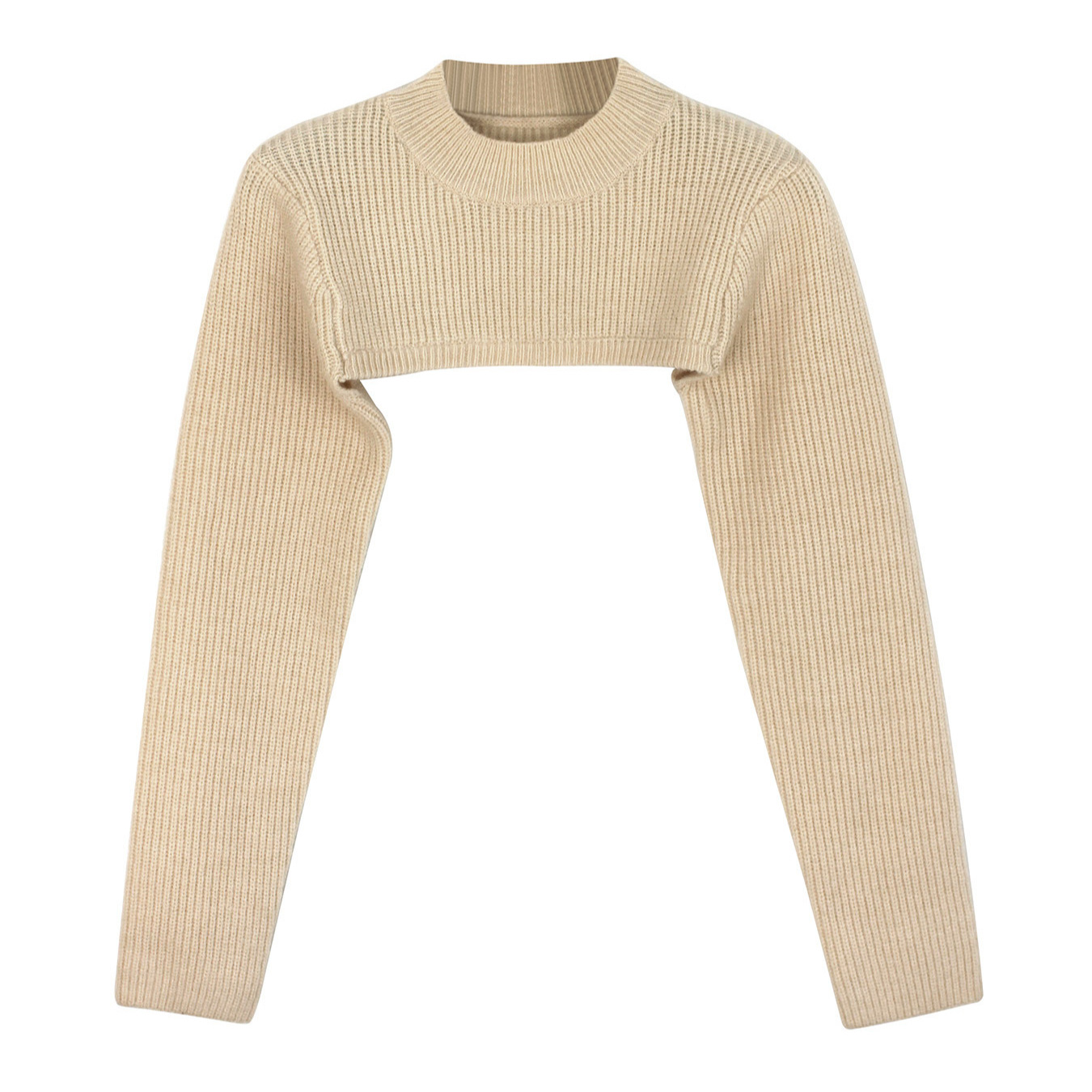 Knit Cropped Sweater Women's Long Sleeve Crew Neck Pullover SSU-00031