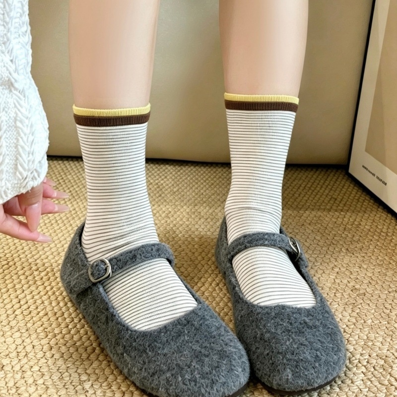 Striped Crew Socks with Contrast Ribbed Cuff