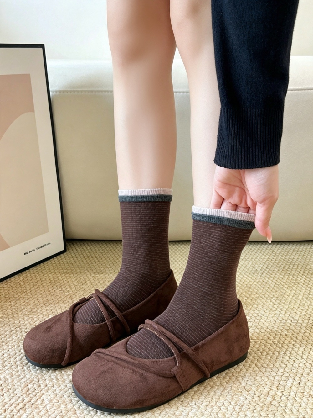 Striped Crew Socks with Contrast Ribbed Cuff