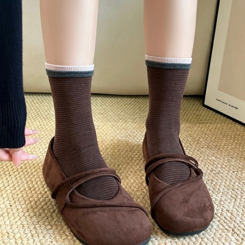 Striped Crew Socks with Contrast Ribbed Cuff