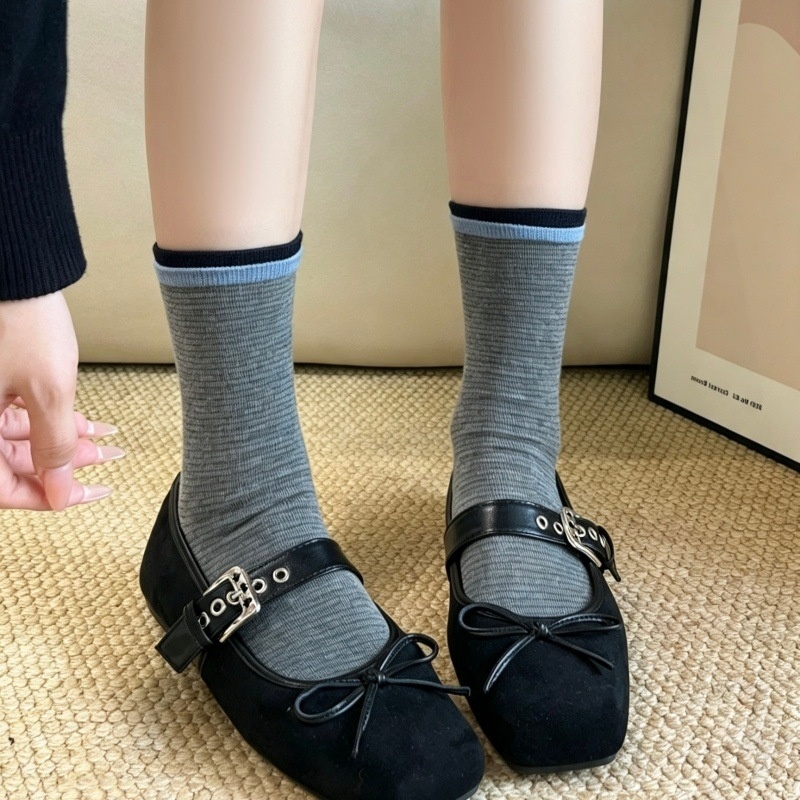 Striped Crew Socks with Contrast Ribbed Cuff