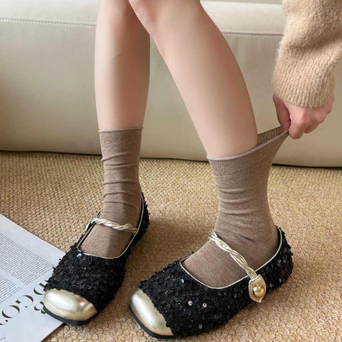 Cotton Women's Ribbed Slouch Crew Socks