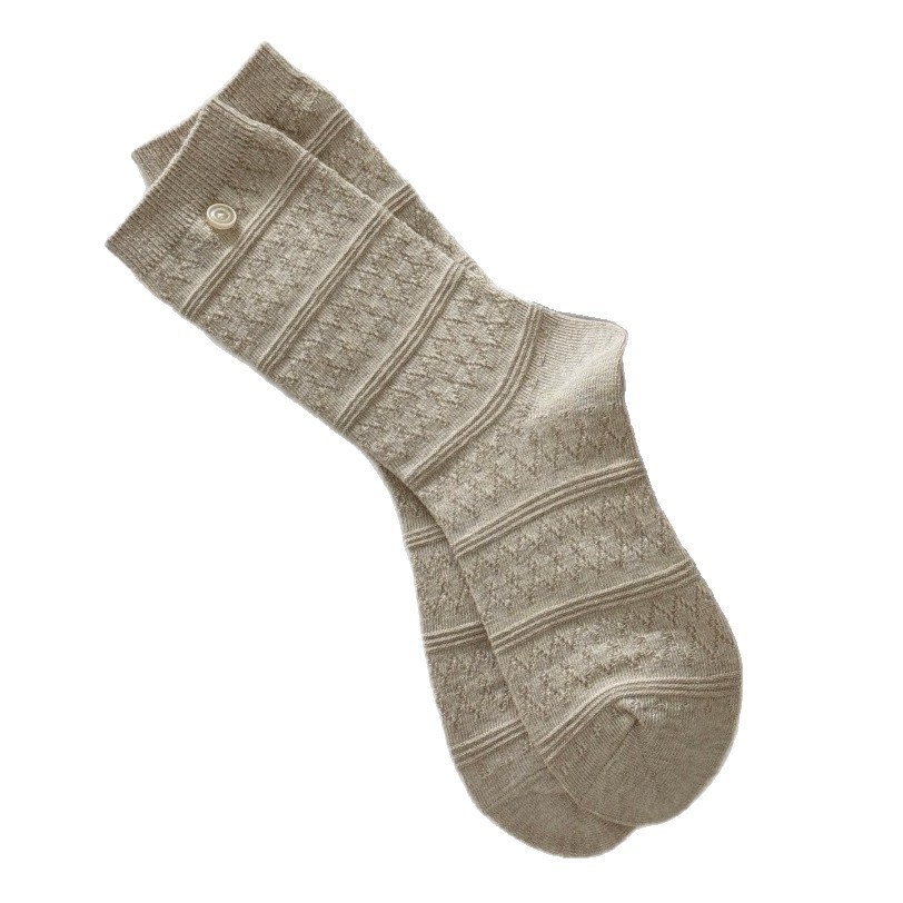 Textured Knit Crew Socks with Button Accent