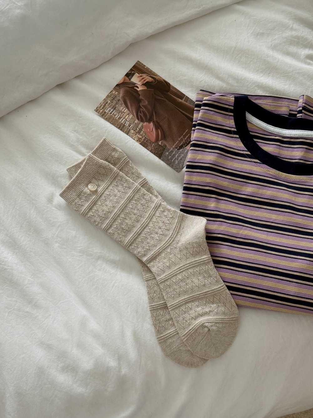 Textured Knit Crew Socks with Button Accent