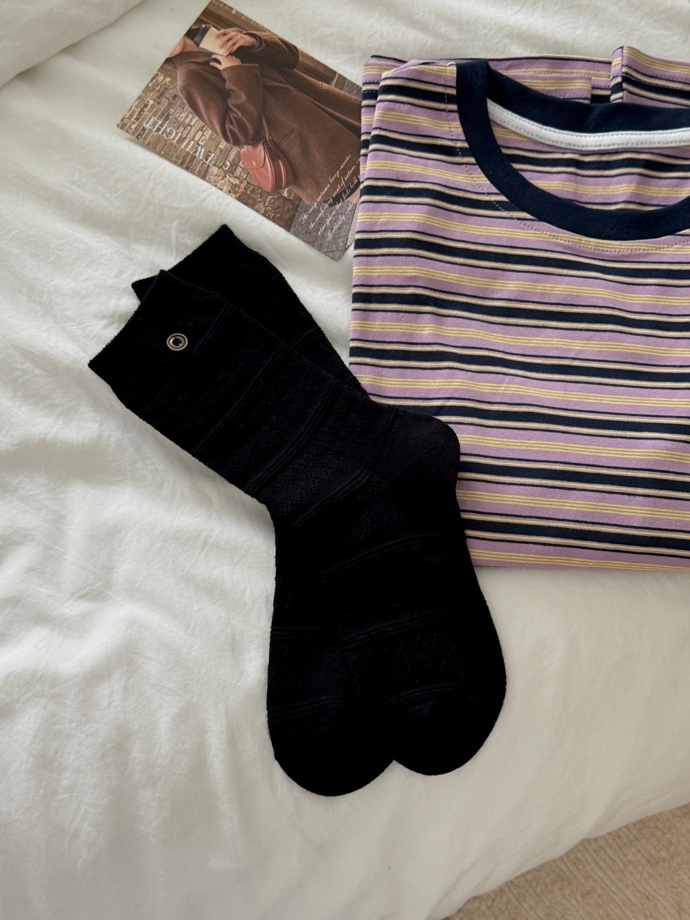 Textured Knit Crew Socks with Button Accent
