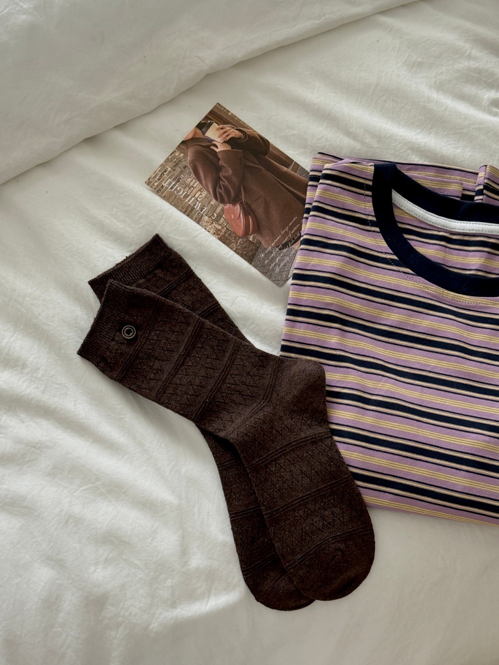 Textured Knit Crew Socks with Button Accent