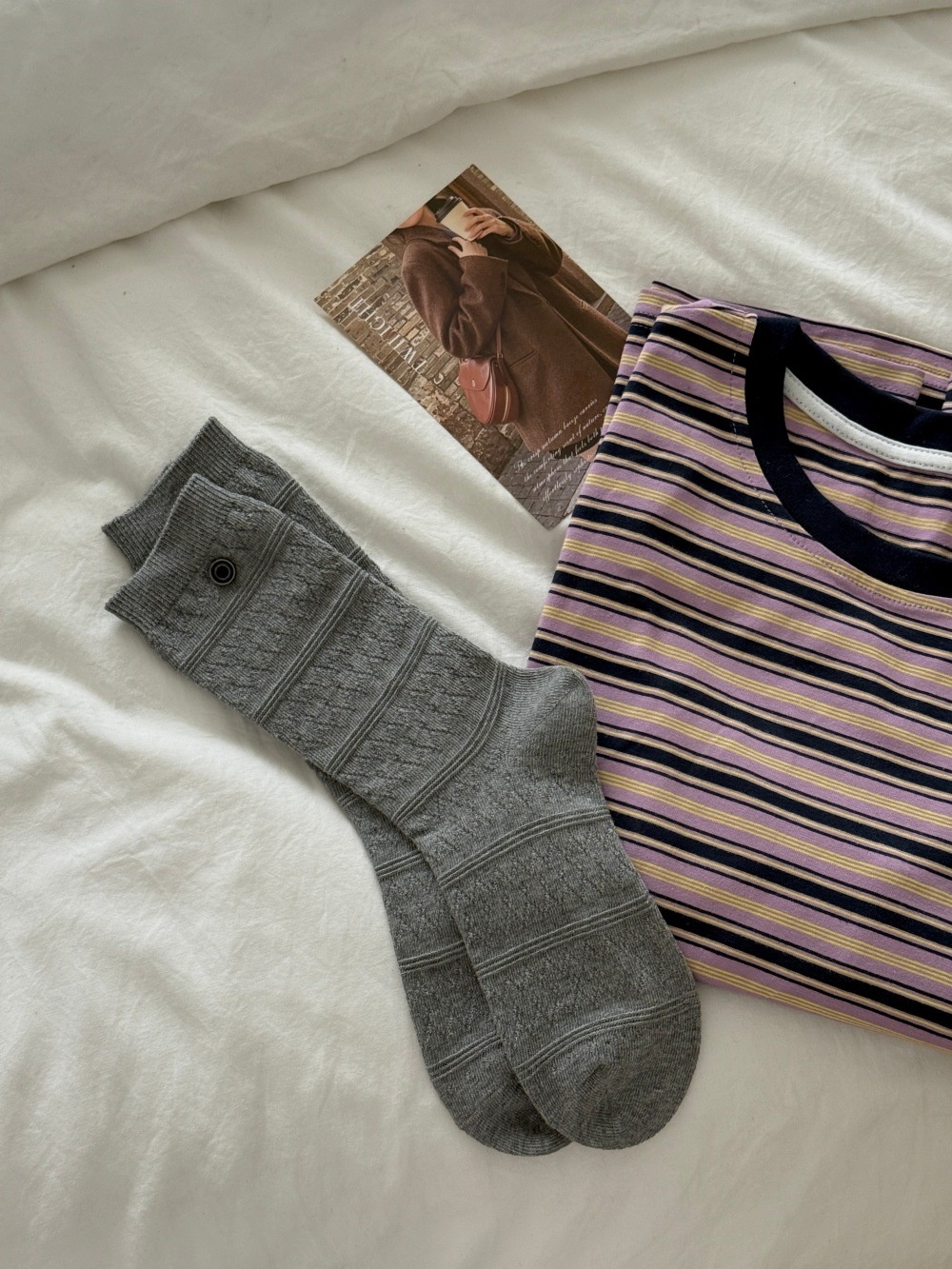 Textured Knit Crew Socks with Button Accent