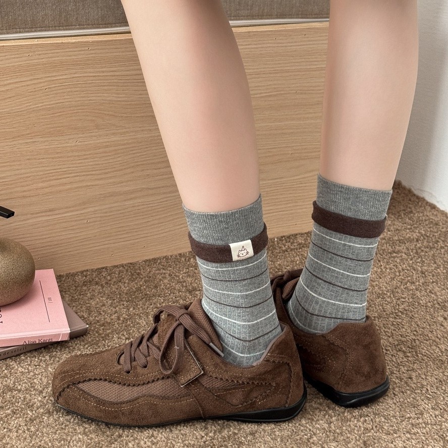 Striped Crew Socks with Contrast Cuff Detail