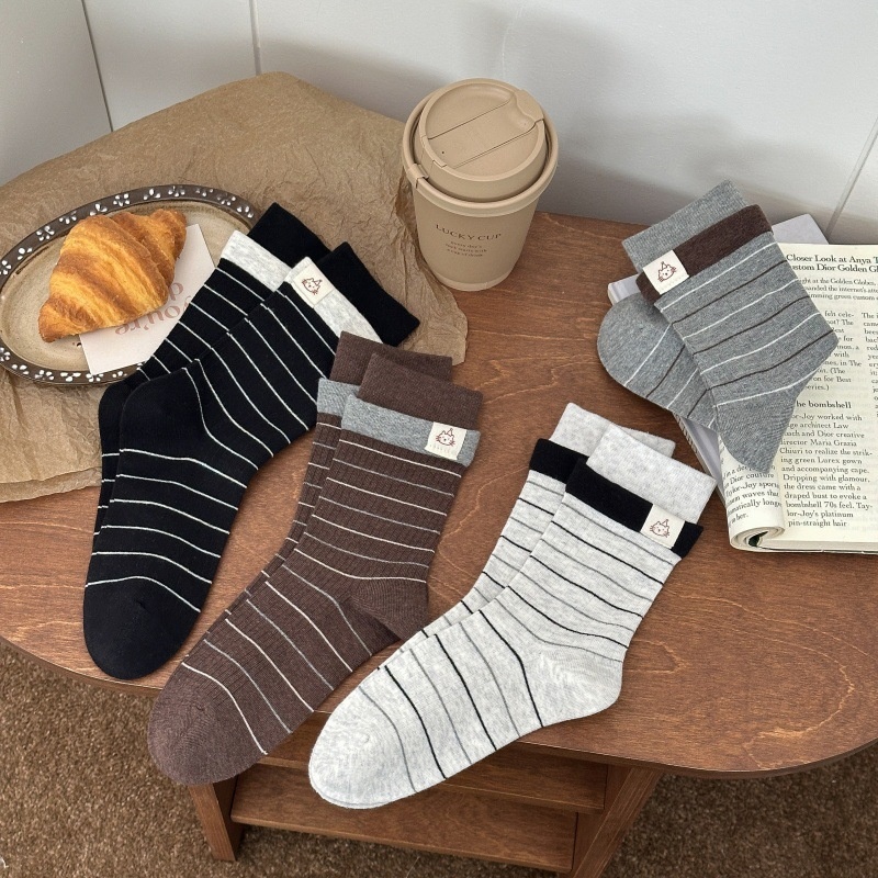 Striped Crew Socks with Contrast Cuff Detail