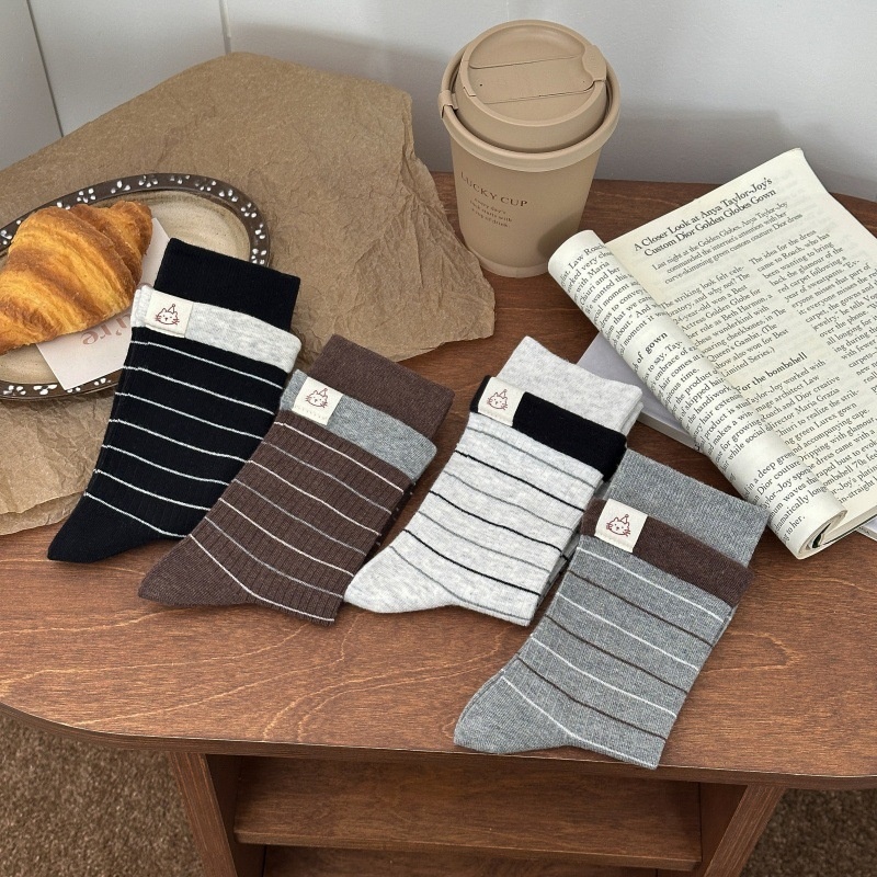 Striped Crew Socks with Contrast Cuff Detail
