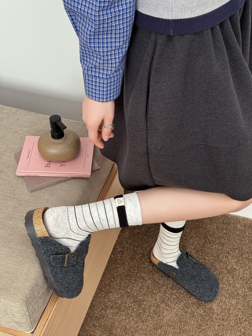 Striped Crew Socks with Contrast Cuff Detail