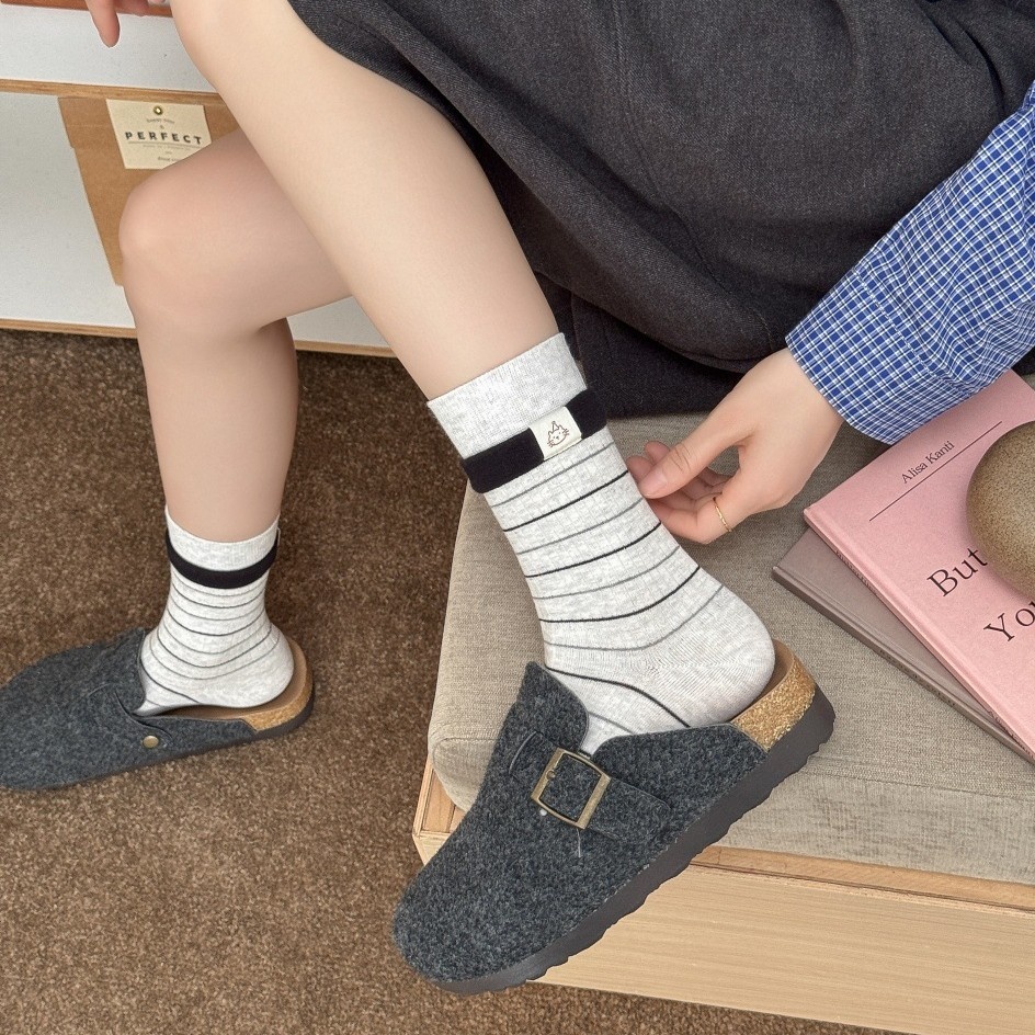 Striped Crew Socks with Contrast Cuff Detail