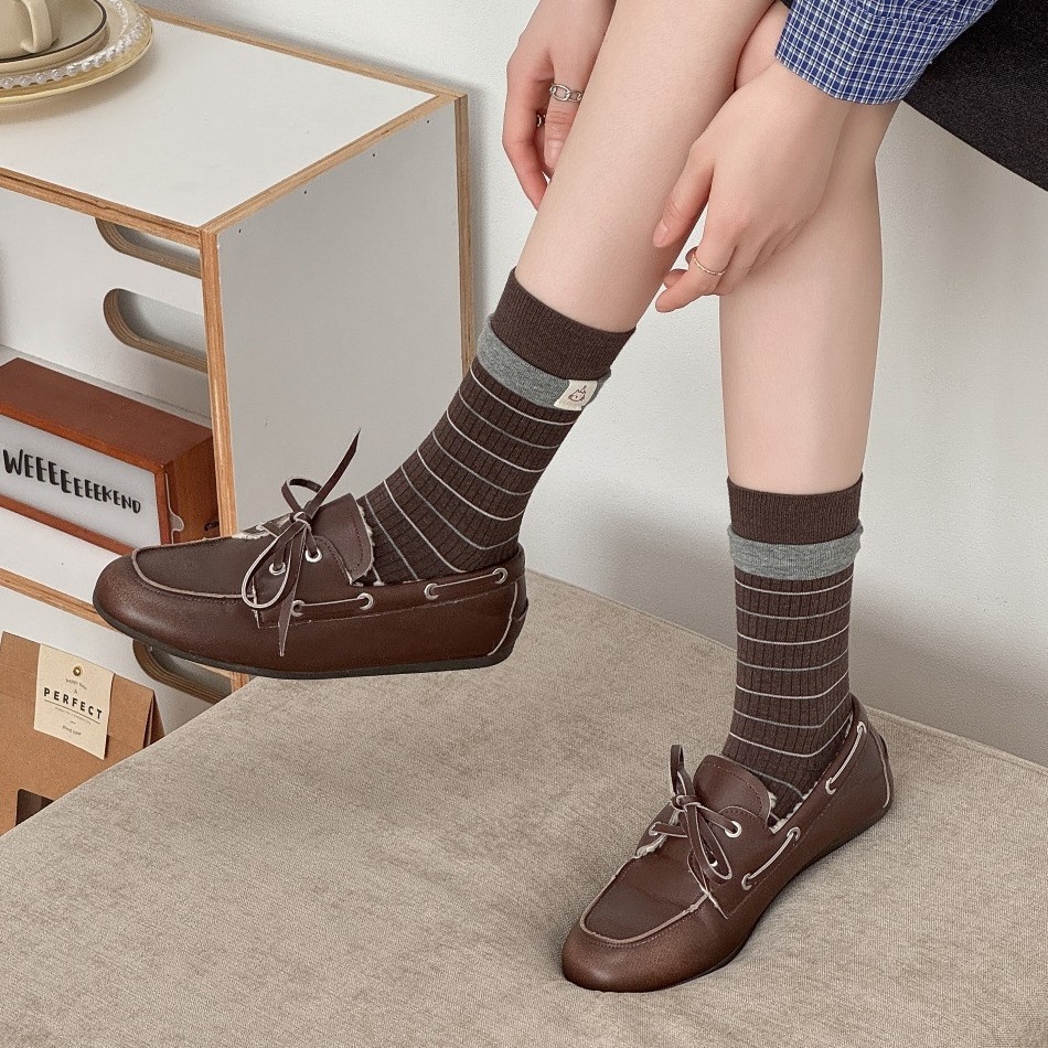 Striped Crew Socks with Contrast Cuff Detail