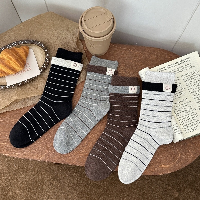Striped Crew Socks with Contrast Cuff Detail